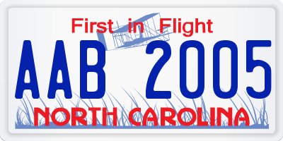 NC license plate AAB2005