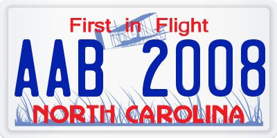 NC license plate AAB2008