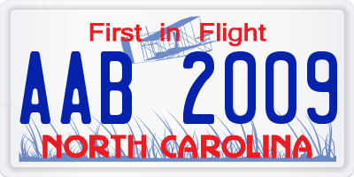 NC license plate AAB2009