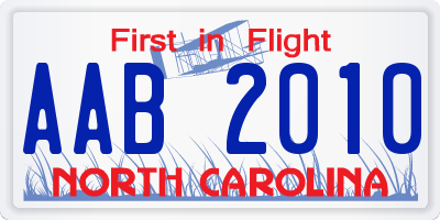 NC license plate AAB2010