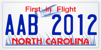 NC license plate AAB2012