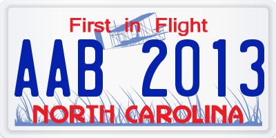 NC license plate AAB2013