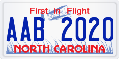 NC license plate AAB2020