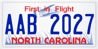 NC license plate AAB2027