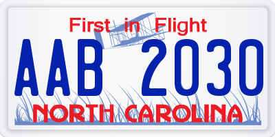 NC license plate AAB2030