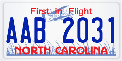 NC license plate AAB2031