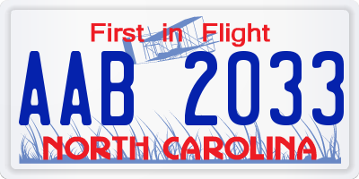 NC license plate AAB2033