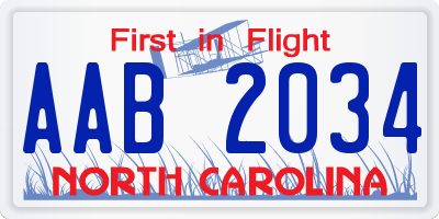 NC license plate AAB2034