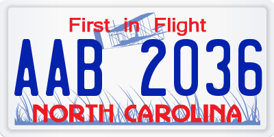 NC license plate AAB2036