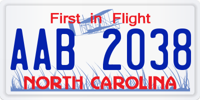 NC license plate AAB2038