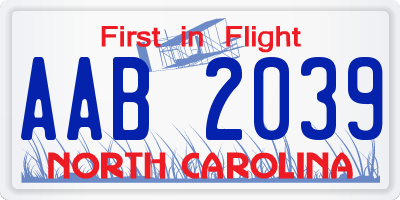 NC license plate AAB2039