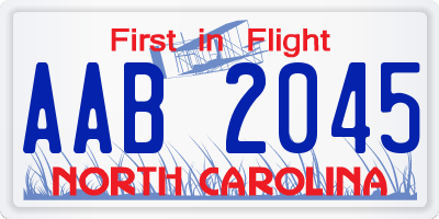 NC license plate AAB2045