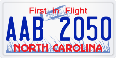 NC license plate AAB2050
