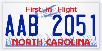 NC license plate AAB2051