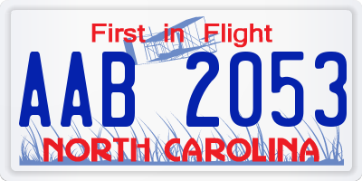 NC license plate AAB2053
