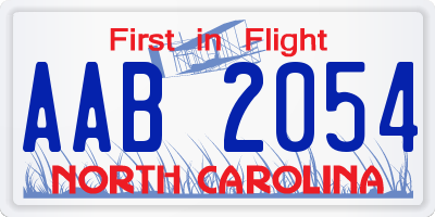 NC license plate AAB2054
