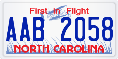 NC license plate AAB2058