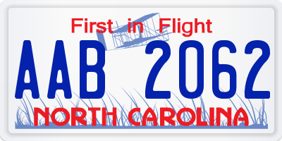 NC license plate AAB2062