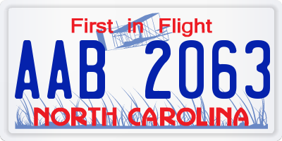 NC license plate AAB2063