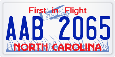 NC license plate AAB2065
