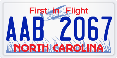 NC license plate AAB2067