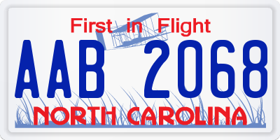 NC license plate AAB2068