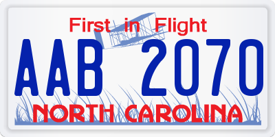 NC license plate AAB2070