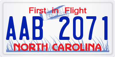 NC license plate AAB2071