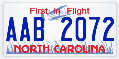 NC license plate AAB2072