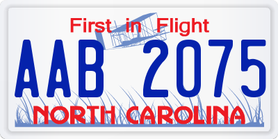 NC license plate AAB2075