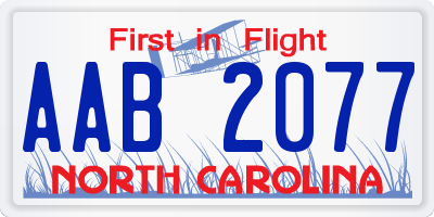 NC license plate AAB2077