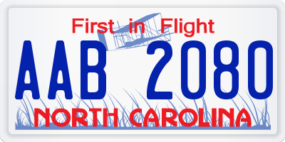 NC license plate AAB2080