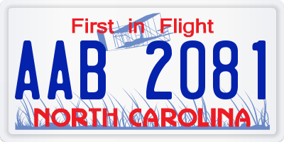 NC license plate AAB2081