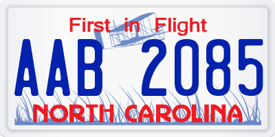 NC license plate AAB2085