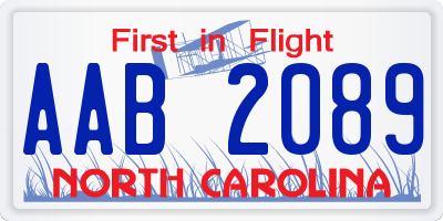 NC license plate AAB2089