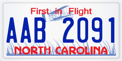 NC license plate AAB2091