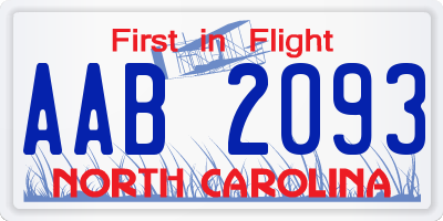 NC license plate AAB2093