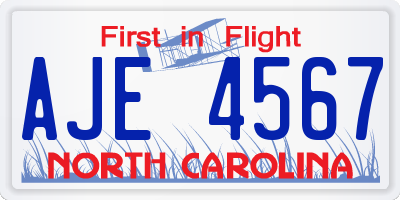 NC license plate AJE4567