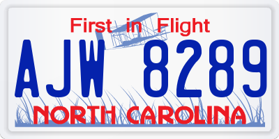 NC license plate AJW8289