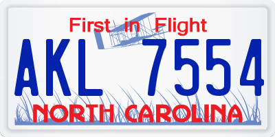 NC license plate AKL7554