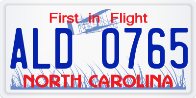NC license plate ALD0765