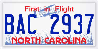 NC license plate BAC2937