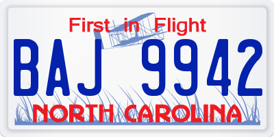 NC license plate BAJ9942
