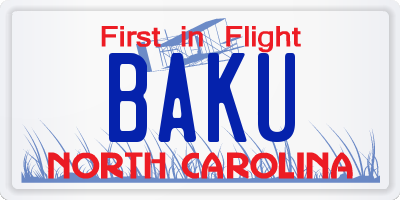 NC license plate BAKU