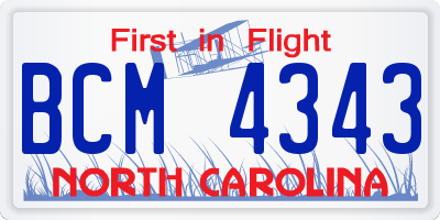 NC license plate BCM4343