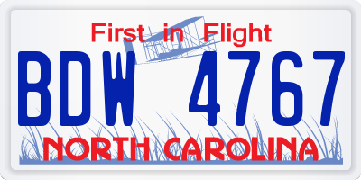 NC license plate BDW4767