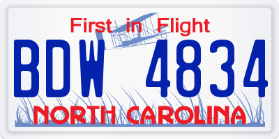 NC license plate BDW4834