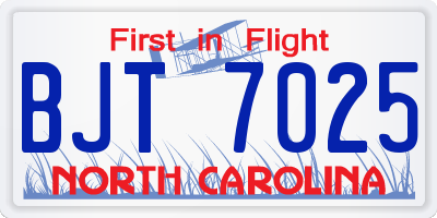 NC license plate BJT7025
