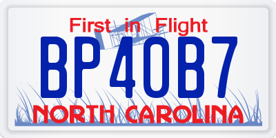 NC license plate BP40B7