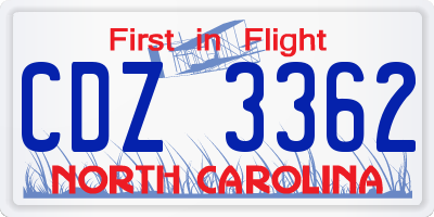 NC license plate CDZ3362